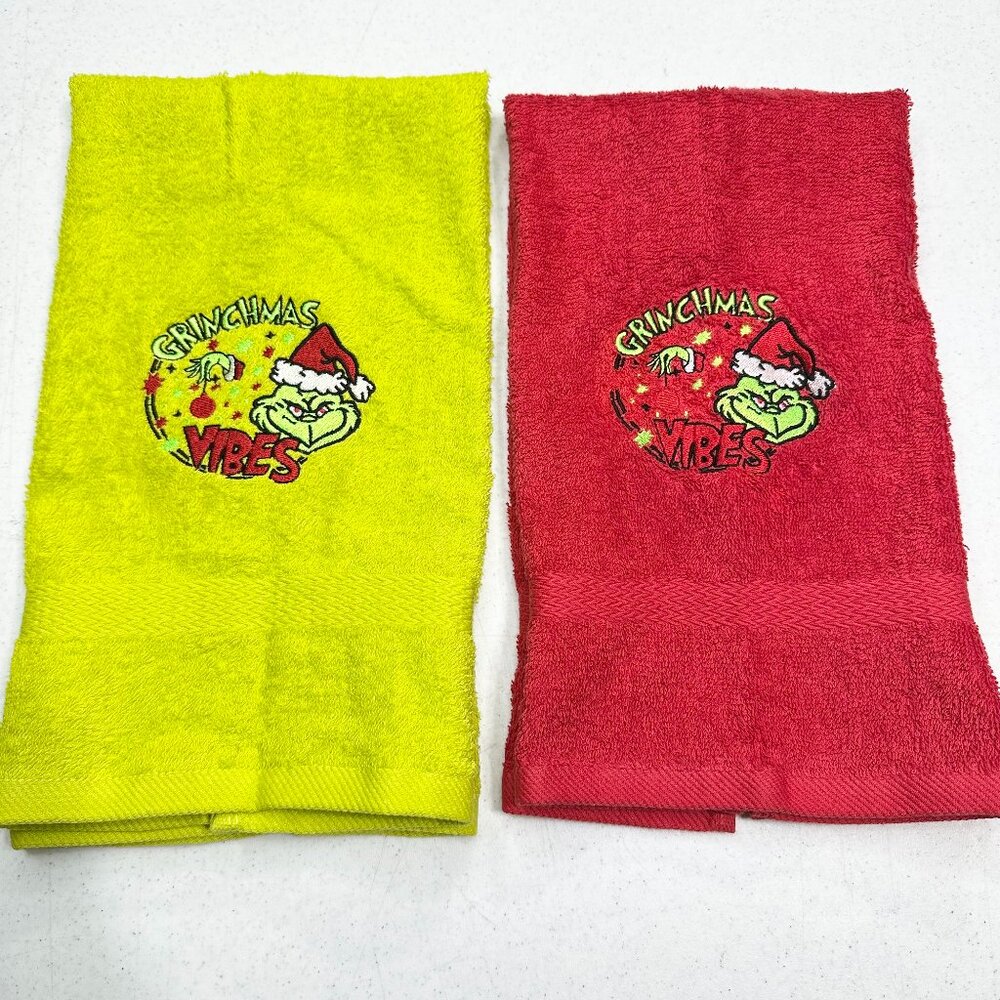 Grinch Christmas Towels Embroidered Hand Towel Set Funny Holiday Bathroom Decor